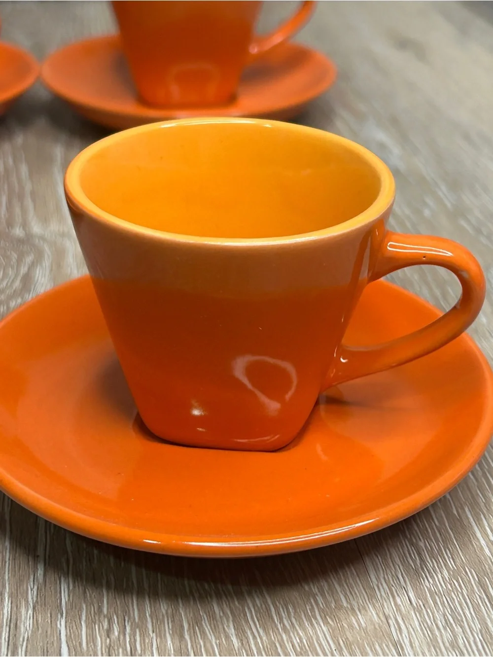 IMUSA Bright Orange Ceramic Espresso Cups and Saucer Set of 4 Demitasse Cafecito